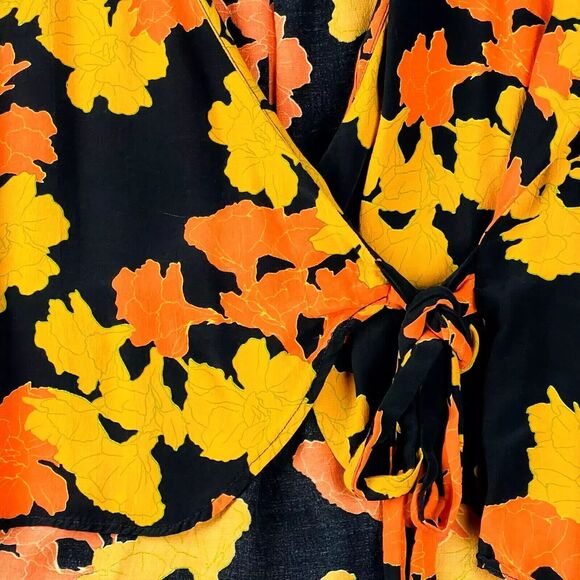 TopShop Crop Blouse Womens 4 Black Tropical Wrap Front Boho Office Top - Picture 6 of 15